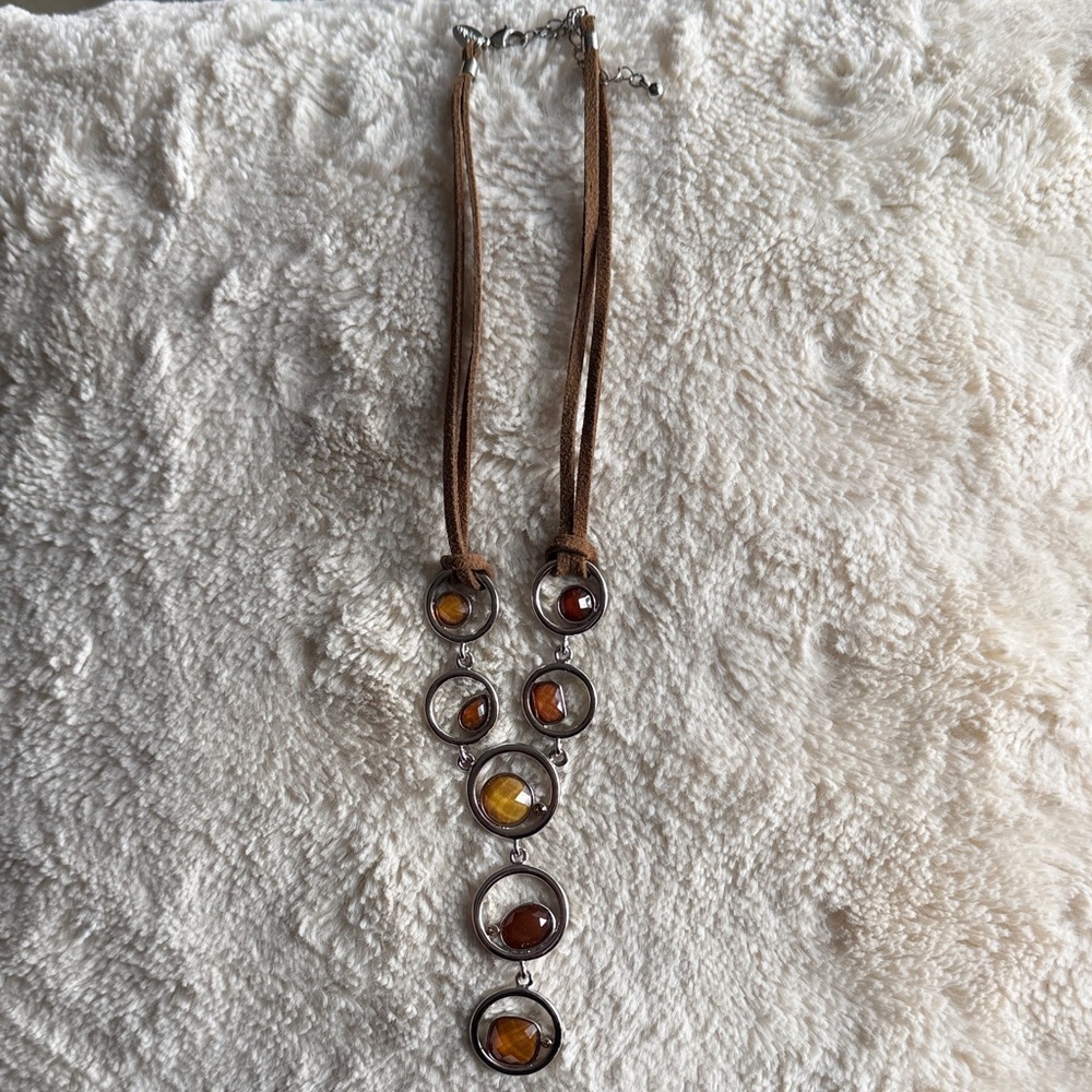 Vintage Silpada Brown Suede and Sterling Silver Pendant Necklace